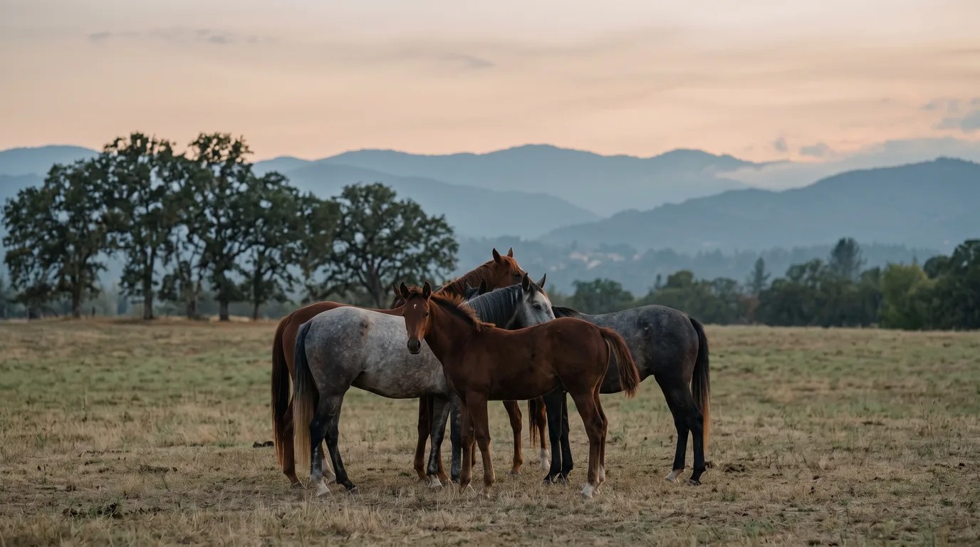 Chevaux en liberté, Élevage de Sanré, Rhône